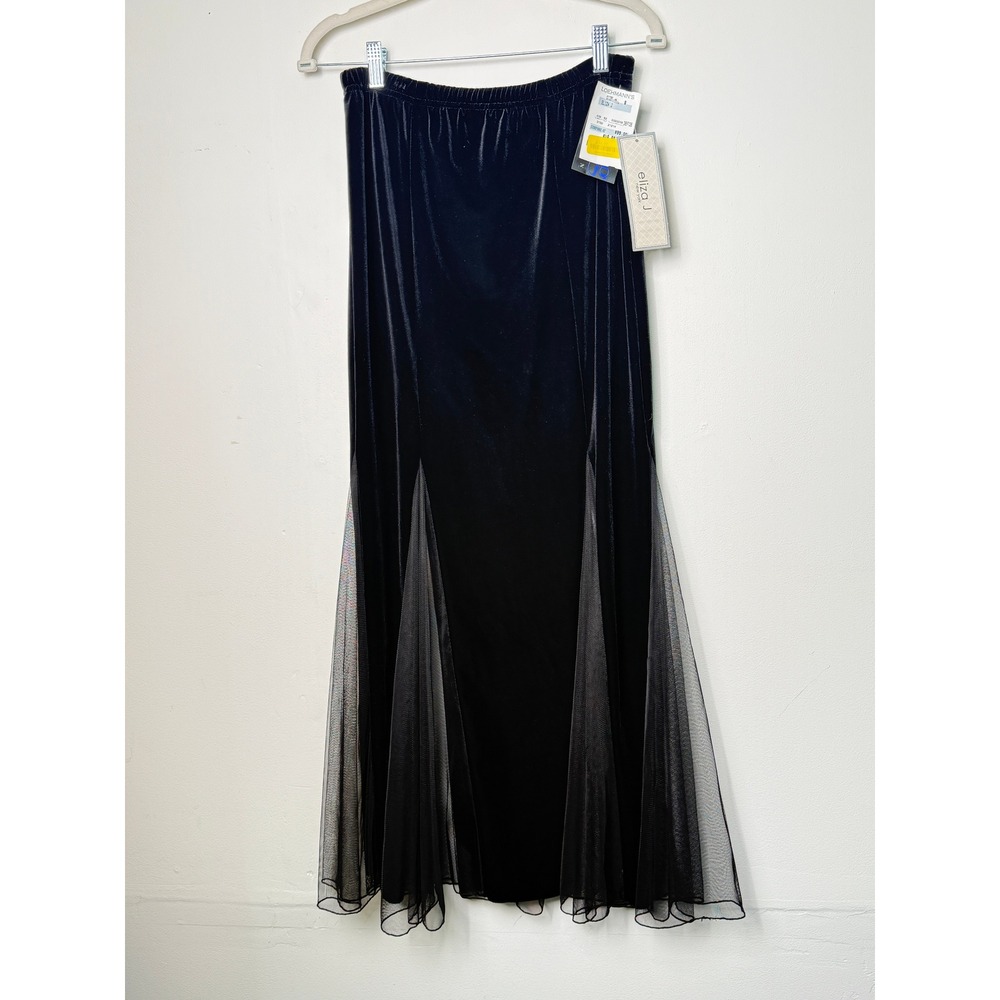 Black Velvet Tulle Godet Mermaid Maxi Skirt Size 8 NWT New York Eliza J